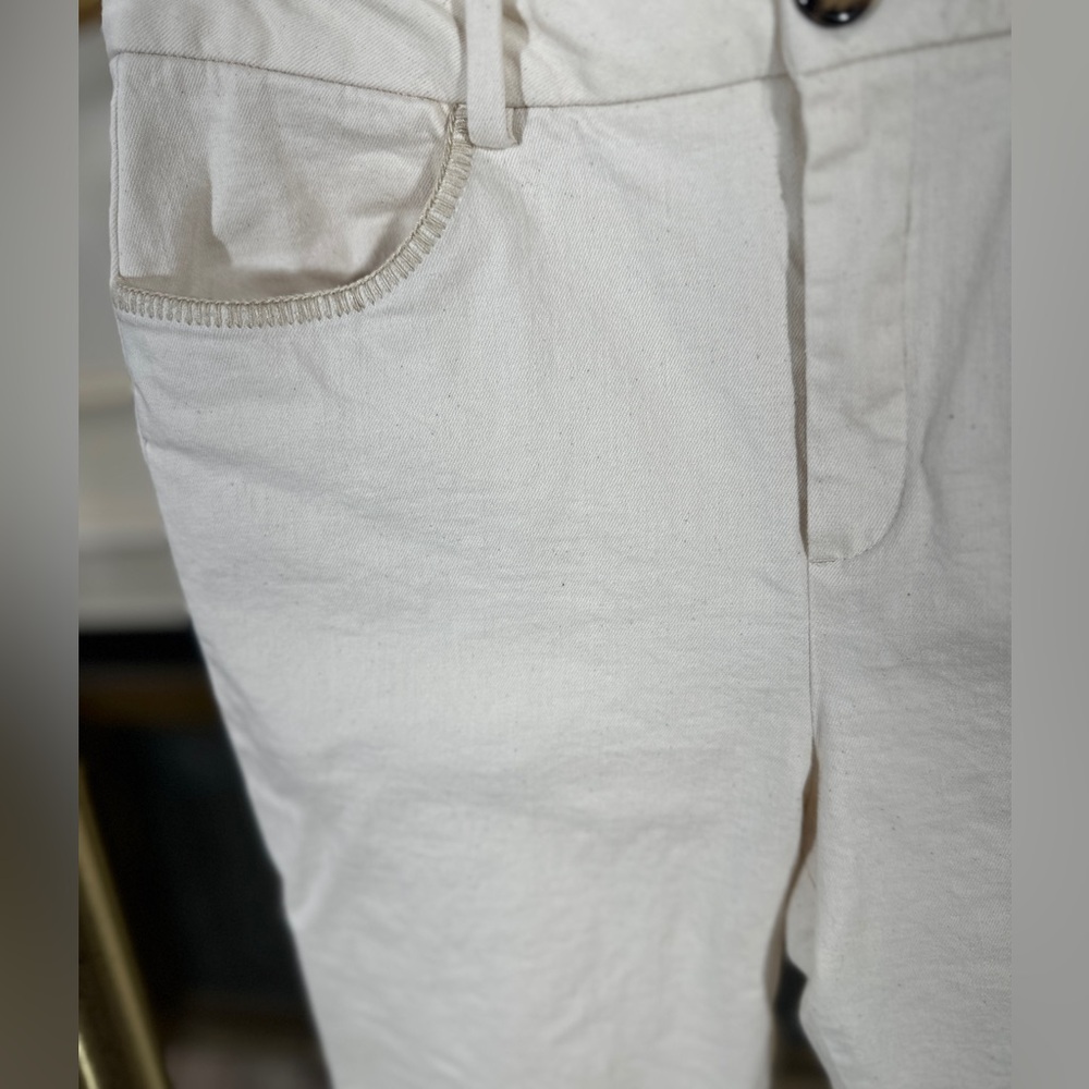 Massimo‎ Dutti Cream Crop Jeans Women’s 8 Stretch Straight Leg Pants Casual - Picture 2 of 10